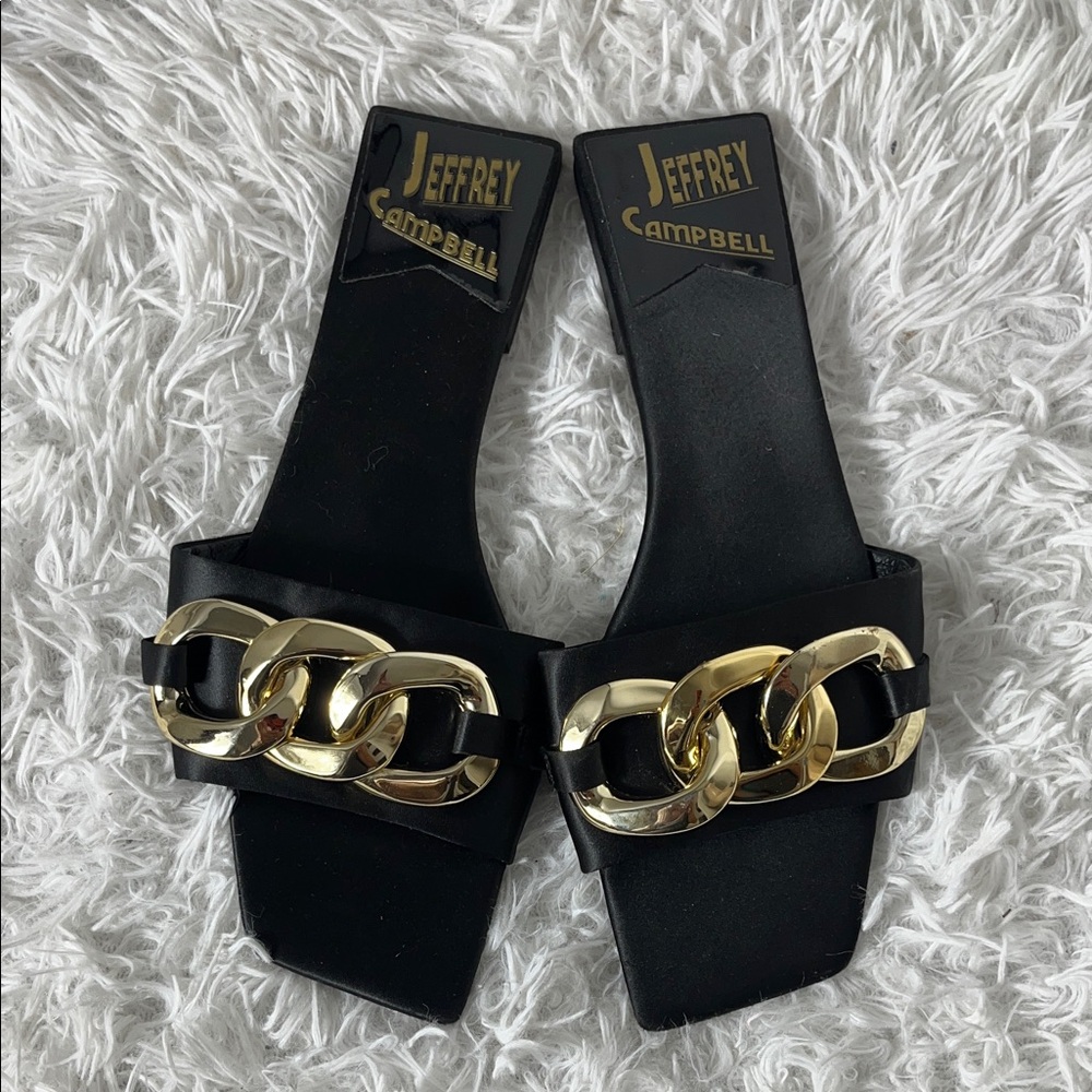 Jeffrey Campbell Black Slides with Gold Chain